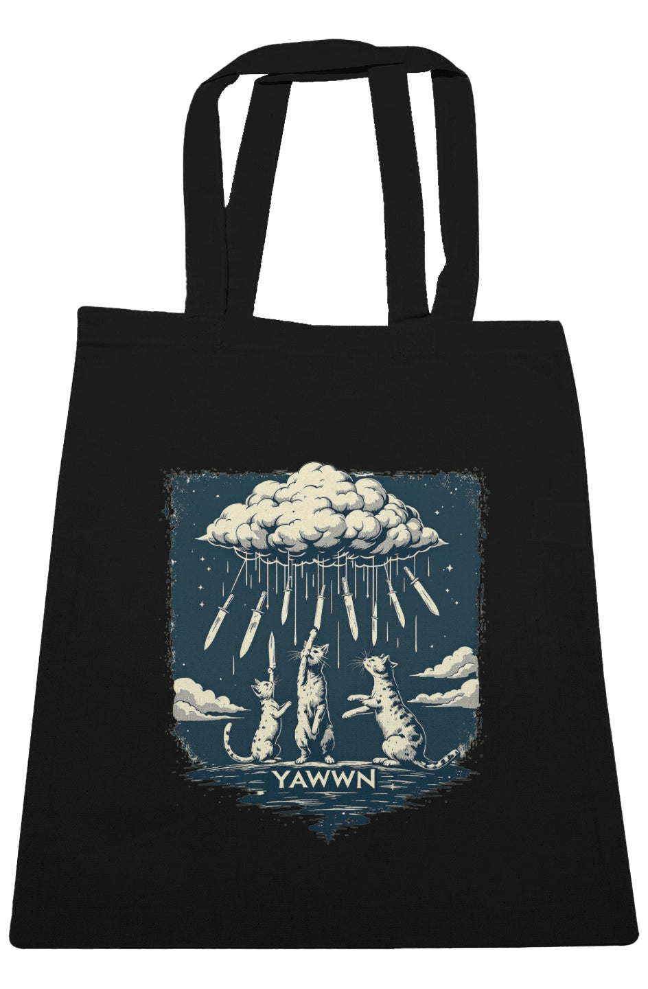 Cats Playing with Raining Knives Tote Bag