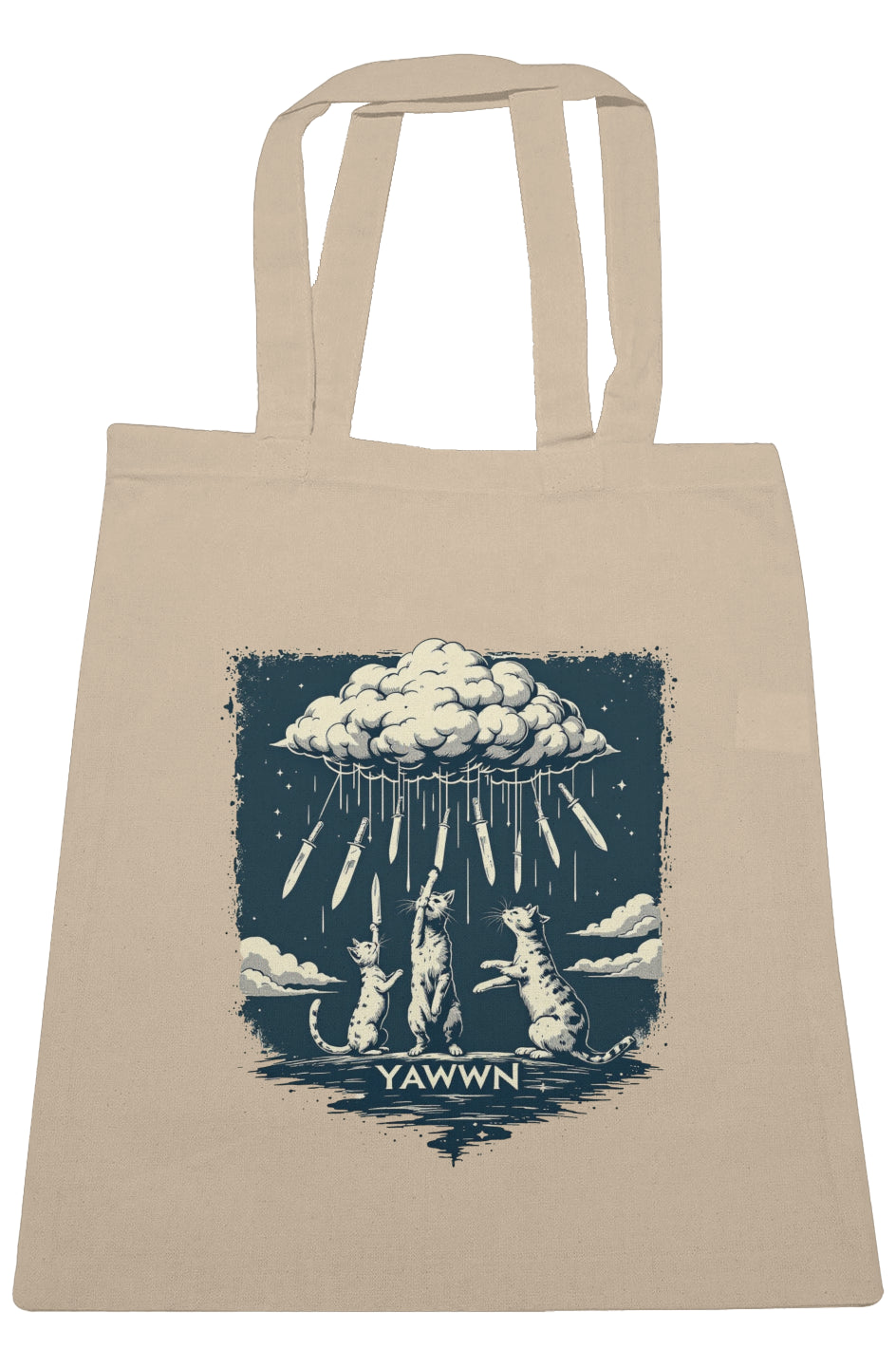 Cats Playing with Raining Knives Tote Bag